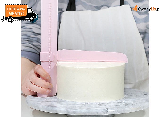 Regulowany skrobak do kremu pozwalający wygładzić powierzchnię kremu, lukru na torcie lub innych ciastach