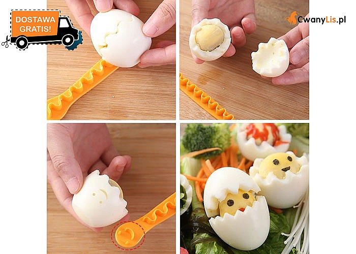 Kreatywne jajka gotowane! Zaskocz innych ciekawą propozycją na podanie jaj! 2 nożyki w zestawie!