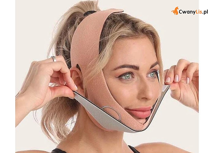 Bandaż w widoczny sposób pomaga zlifitngować, unieść i napiąć skórę dolnej części twarzy