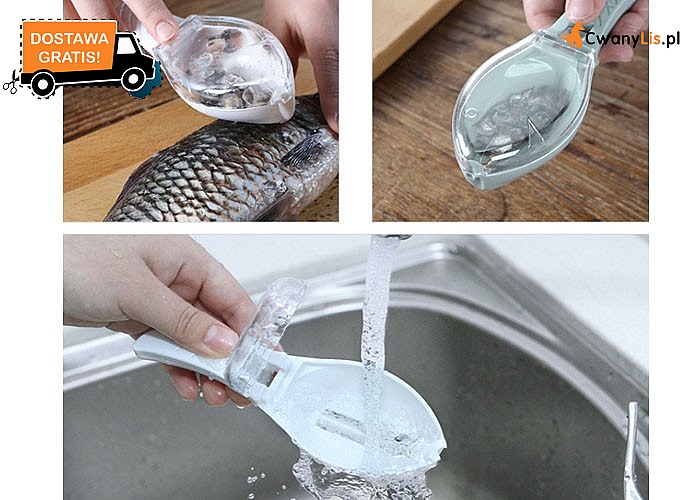 Skrobaczka z praktycznym pojemnikiem na łuski pomoże sprawnie i bez bałaganu oczyścić rybę