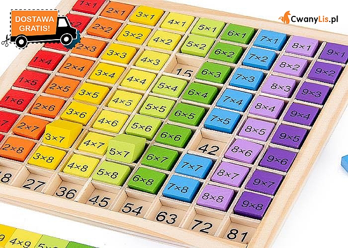 Drewniana tablica kolorowa ułatwiająca naukę tabliczki mnożenia do 100